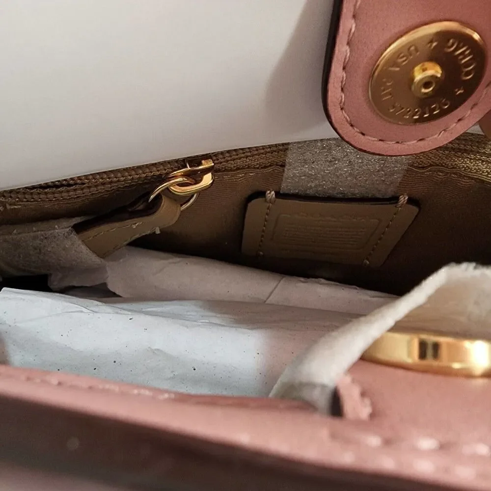 NWT Coach CA077 Mini Lane Top Handle In Refine Pebble Leather Whipstitch Pink